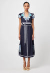 Delray Embroidered Linen Viscose Dress in Lapis