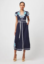 Delray Embroidered Linen Viscose Dress in Lapis