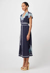 Delray Embroidered Linen Viscose Dress in Lapis