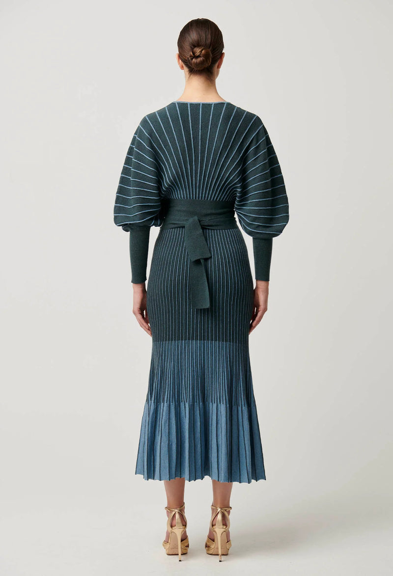 Equinox Wool Cotton Knit Dress in Bluestone