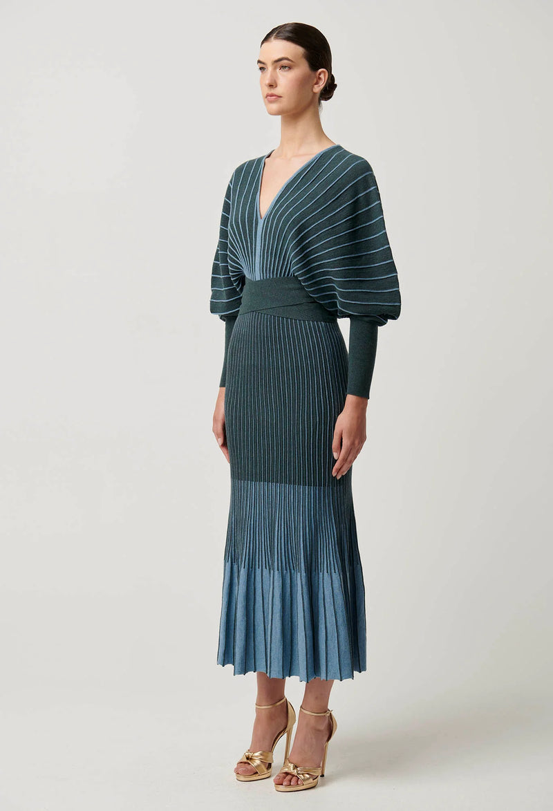 Equinox Wool Cotton Knit Dress in Bluestone