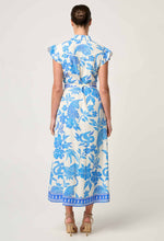 Callista Viscose Dobby Petal Sleeve Dress in Azure Mosaic