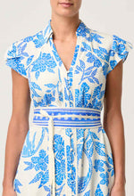 Callista Viscose Dobby Petal Sleeve Dress in Azure Mosaic