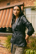 Loren Leather Blazer in Black