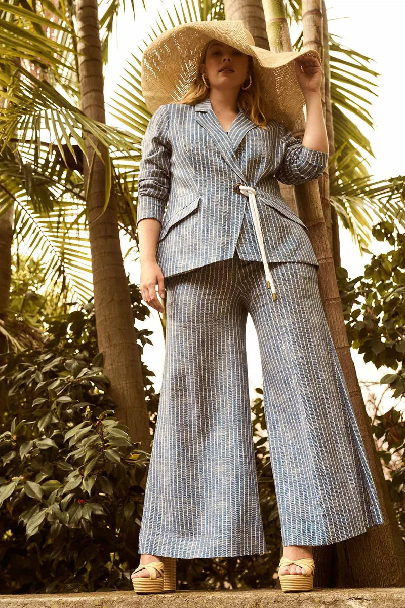 Panama Linen Viscose Blazer in Del Mar Stripe