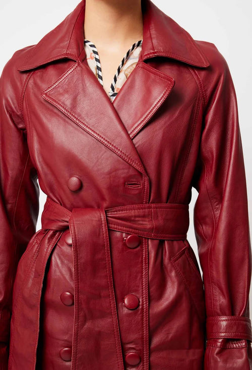 Astra Leather Trench Coat in Scarlet
