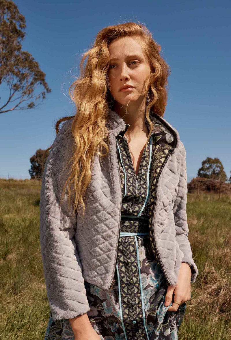 Rylie Reversible Print & Faux Fur Jacket in Dahlia Fields