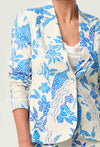 Leandro Contrast Lace Linen Viscose Stretch Blazer in Azure Mosaic
