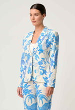 Leandro Contrast Lace Linen Viscose Stretch Blazer in Azure Mosaic