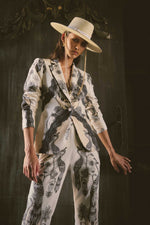 Leandro Contrast Lace Linen Viscose Stretch Blazer in Imperial Stone