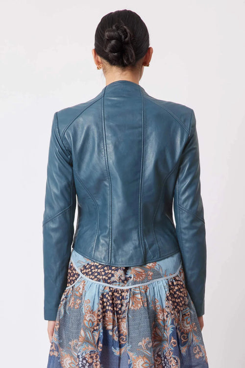 Mahal Leather Jacket in Steel Blue