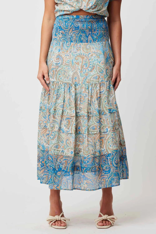 Antigua Cotton Silk Skirt in Capri Paisley Print