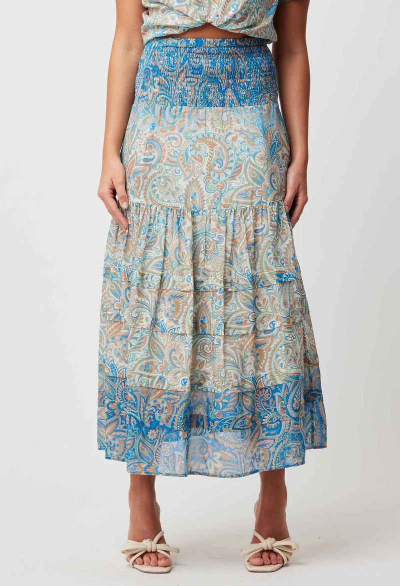 Antigua Cotton Silk Skirt in Capri Paisley Print