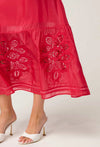Cordelia Shirred Waist Silk Cotton Skirt in Ruby