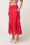 Cordelia Shirred Waist Silk Cotton Skirt in Ruby