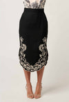 Cascadia Embroidered Linen Viscose Midi Skirt in Black