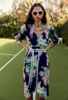 Augustine Embroidered Linen Viscose Dress in Navy Wisteria