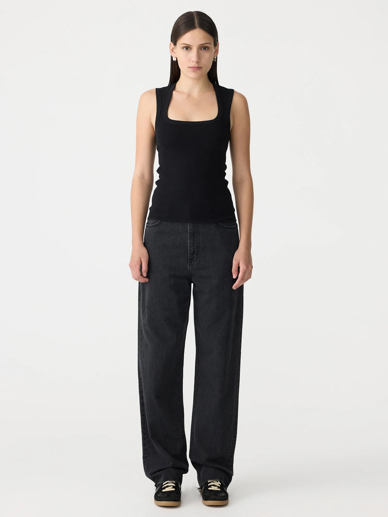 Low Scooped Rib Tank Black