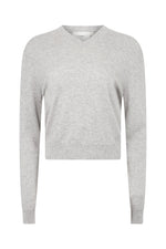 Wool Cashmere V Neck Knit Grey Marl