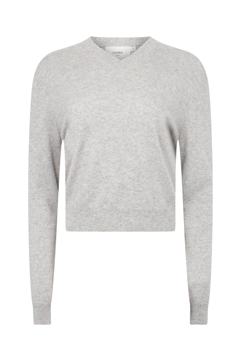 Wool Cashmere V Neck Knit Grey Marl