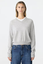 Wool Cashmere V Neck Knit Grey Marl