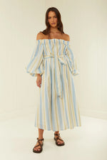 Sicily Dress Blue Yellow Stripe