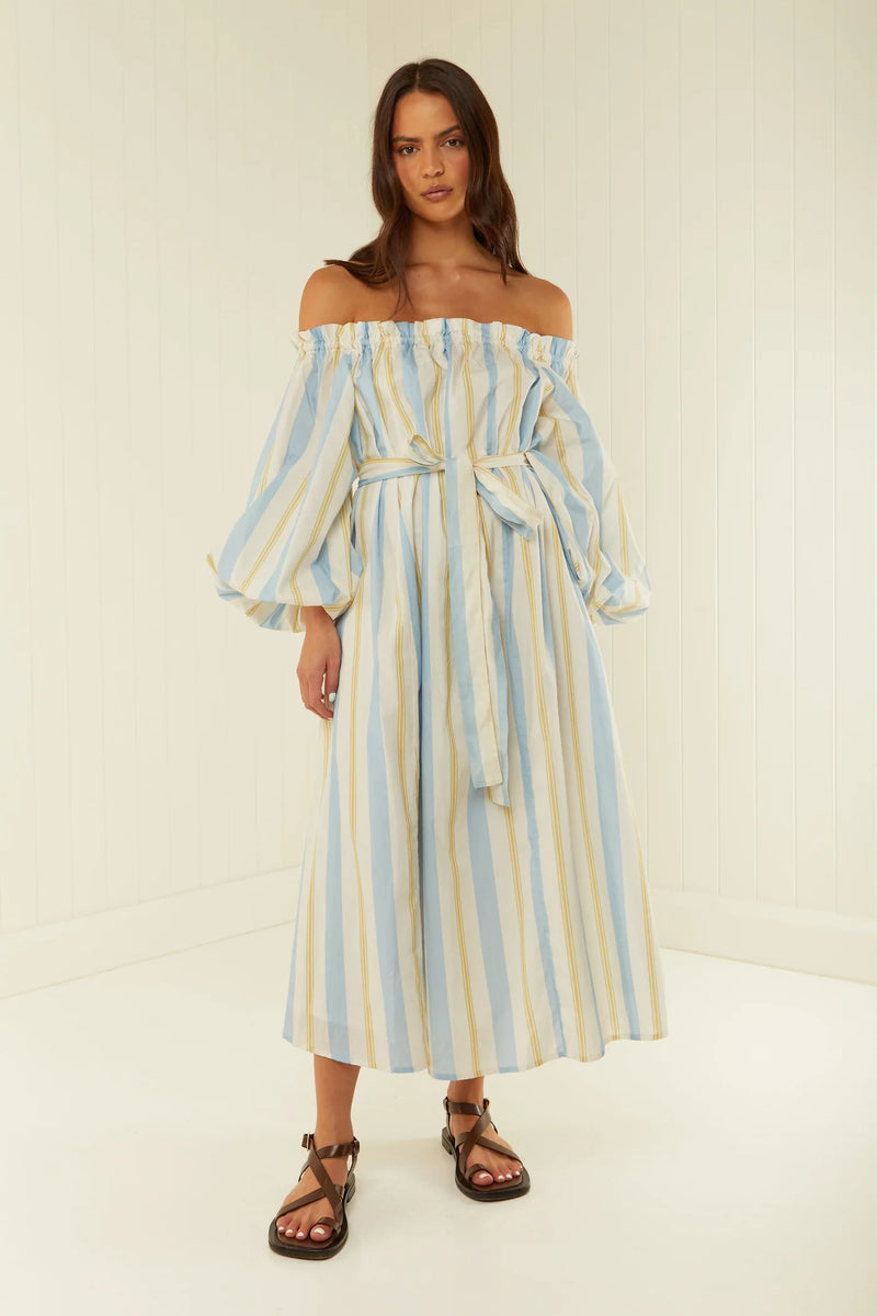 Sicily Dress Blue Yellow Stripe