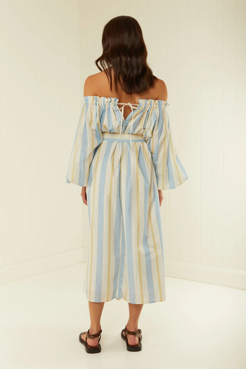 Sicily Dress Blue Yellow Stripe