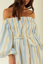 Sicily Dress Blue Yellow Stripe