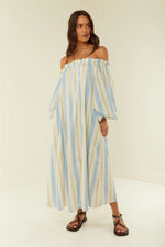 Sicily Dress Blue Yellow Stripe