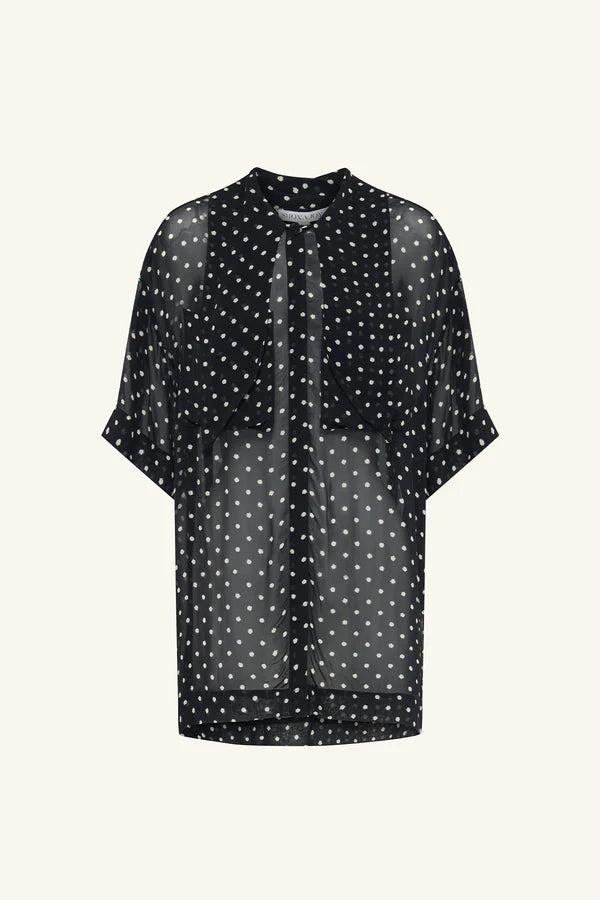 Houston Short Sleeve Neck Tie Shirt Noir Polka