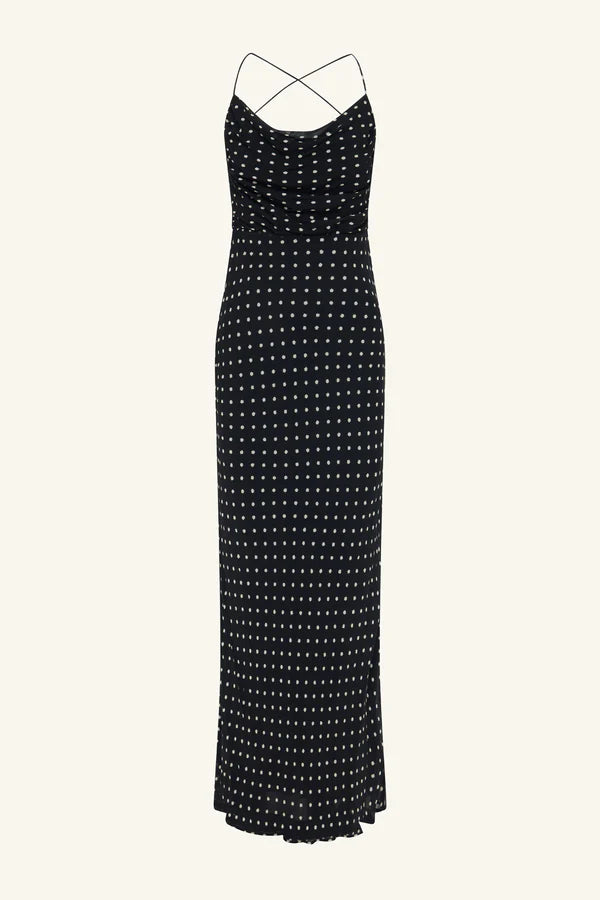 Houston Lace Back Maxi Dress Noir Polka