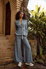 Panama Linen Viscose Wide Pant in Del Mar Stripe