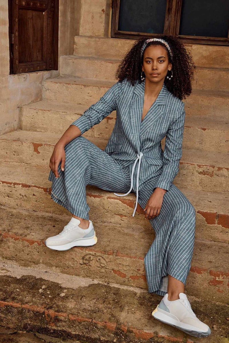 Panama Linen Viscose Blazer in Del Mar Stripe