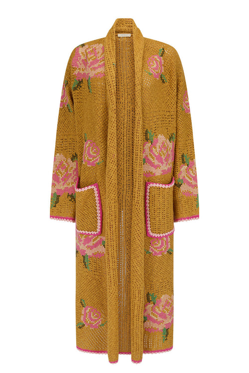Coastal Granny Maxi Cardigan Mustard
