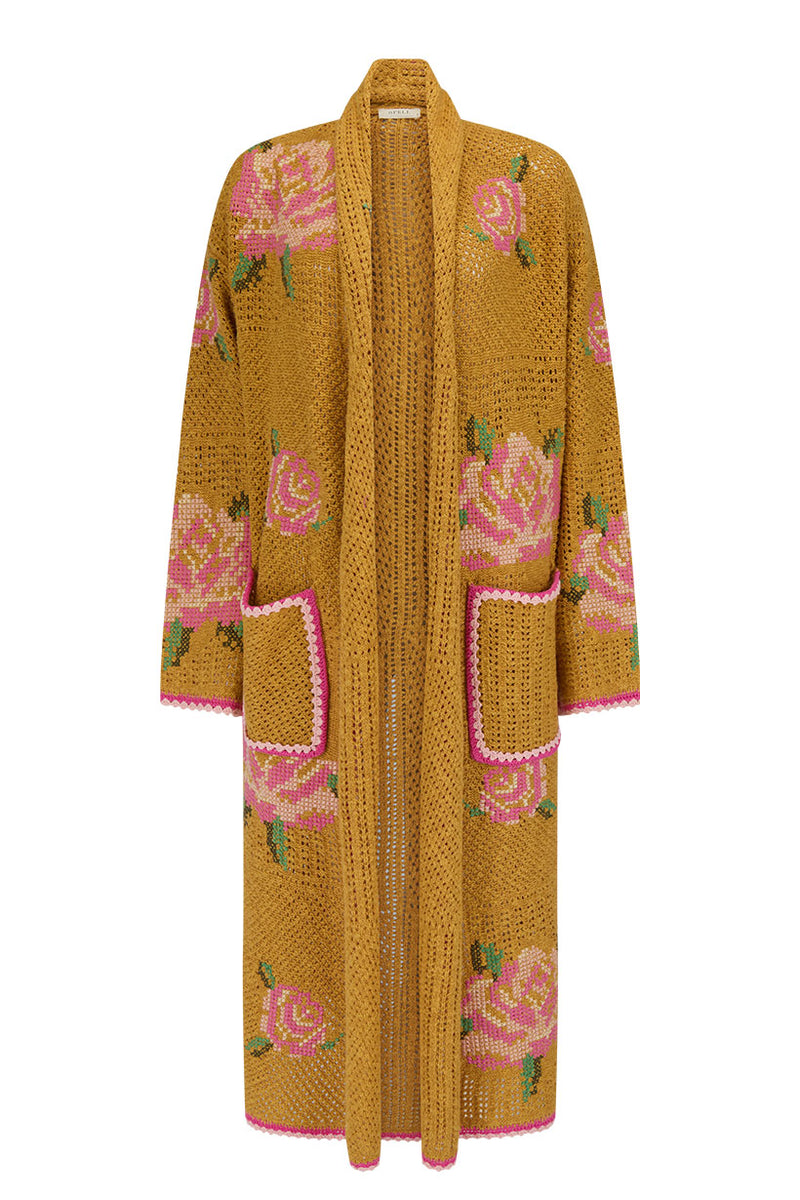 Coastal Granny Maxi Cardigan Mustard