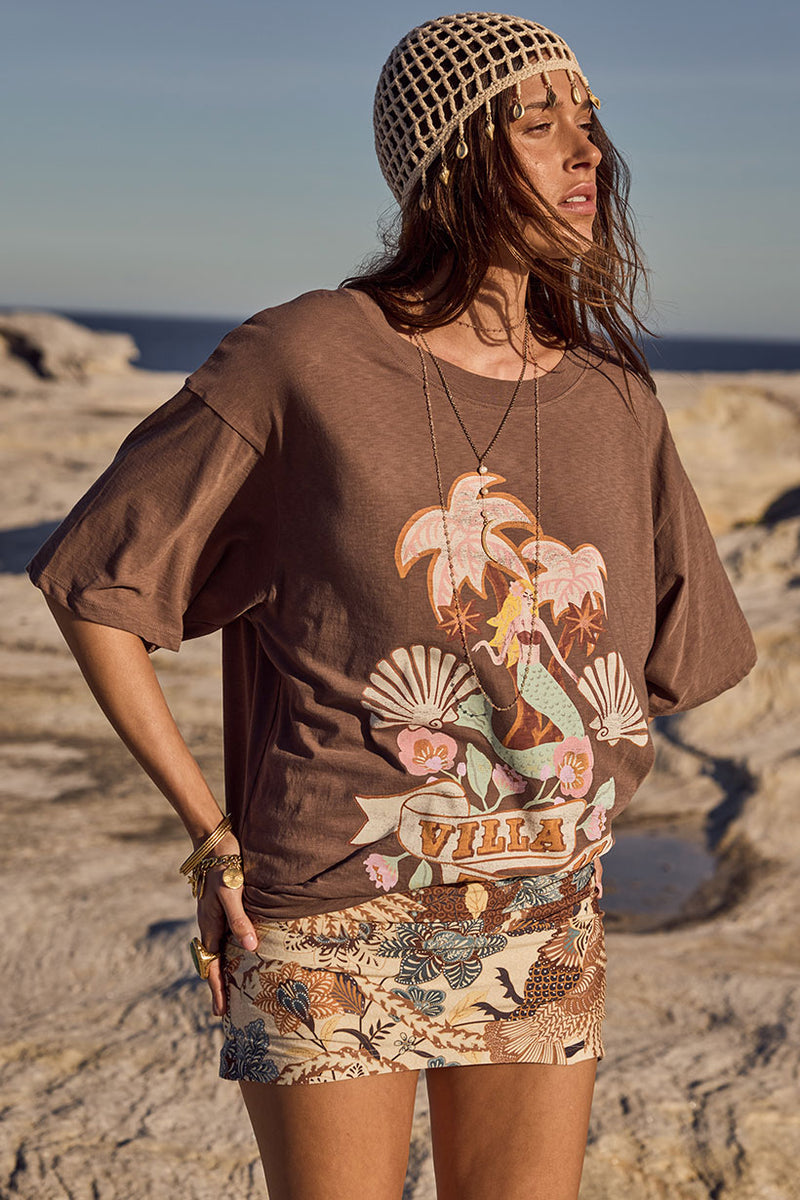 Villa Tropic Oversized Biker Tee Coffee