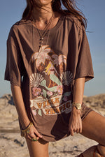 Villa Tropic Oversized Biker Tee Coffee