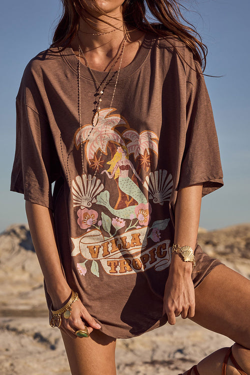 Villa Tropic Oversized Biker Tee Coffee