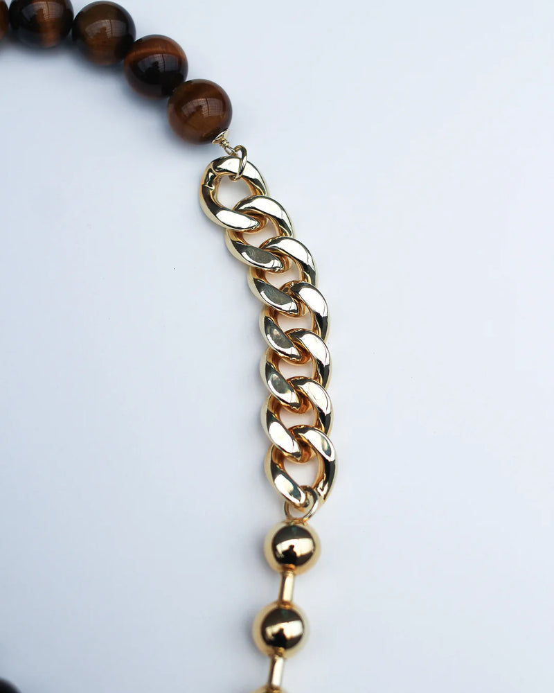 Primal Statement Necklace Tiger's Eye 18K Gold Plating