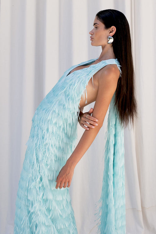 Ischia Fringed Dress Aqua Mist