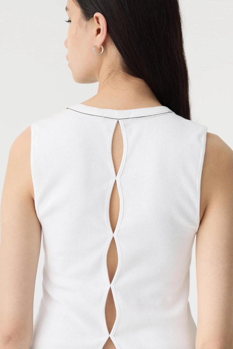 Back Cut Out Mini Rib Tank White