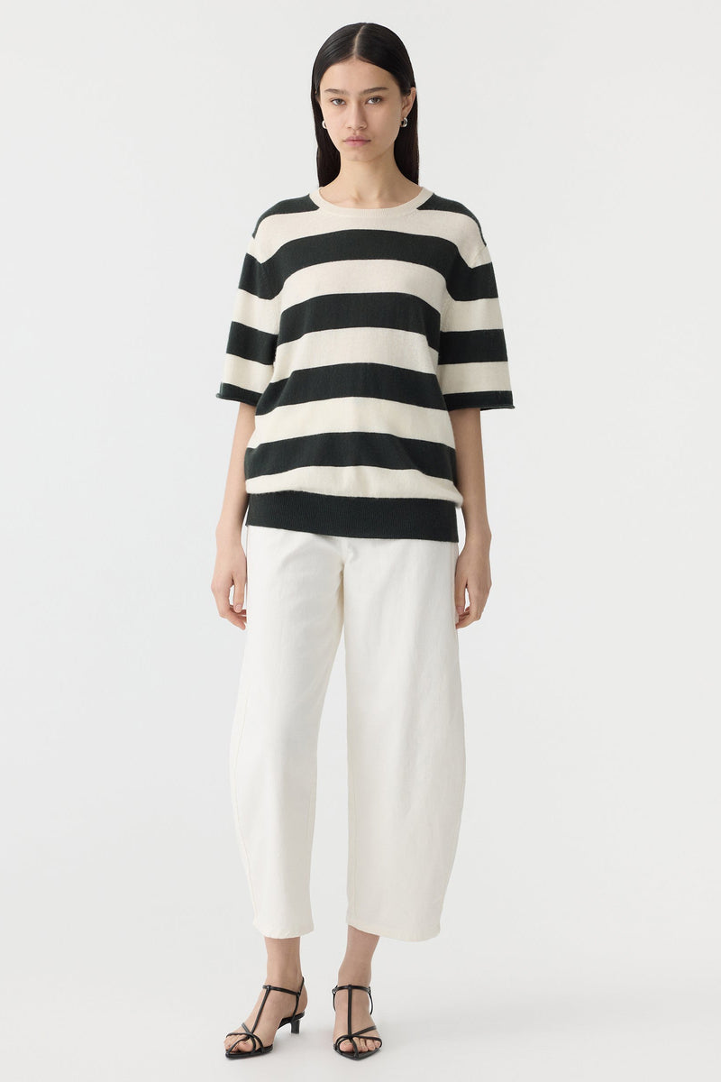 Stripe Merino Cashmere Knit Natural/Kelp