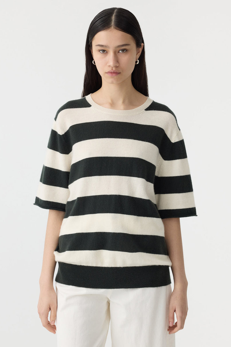 Stripe Merino Cashmere Knit Natural/Kelp