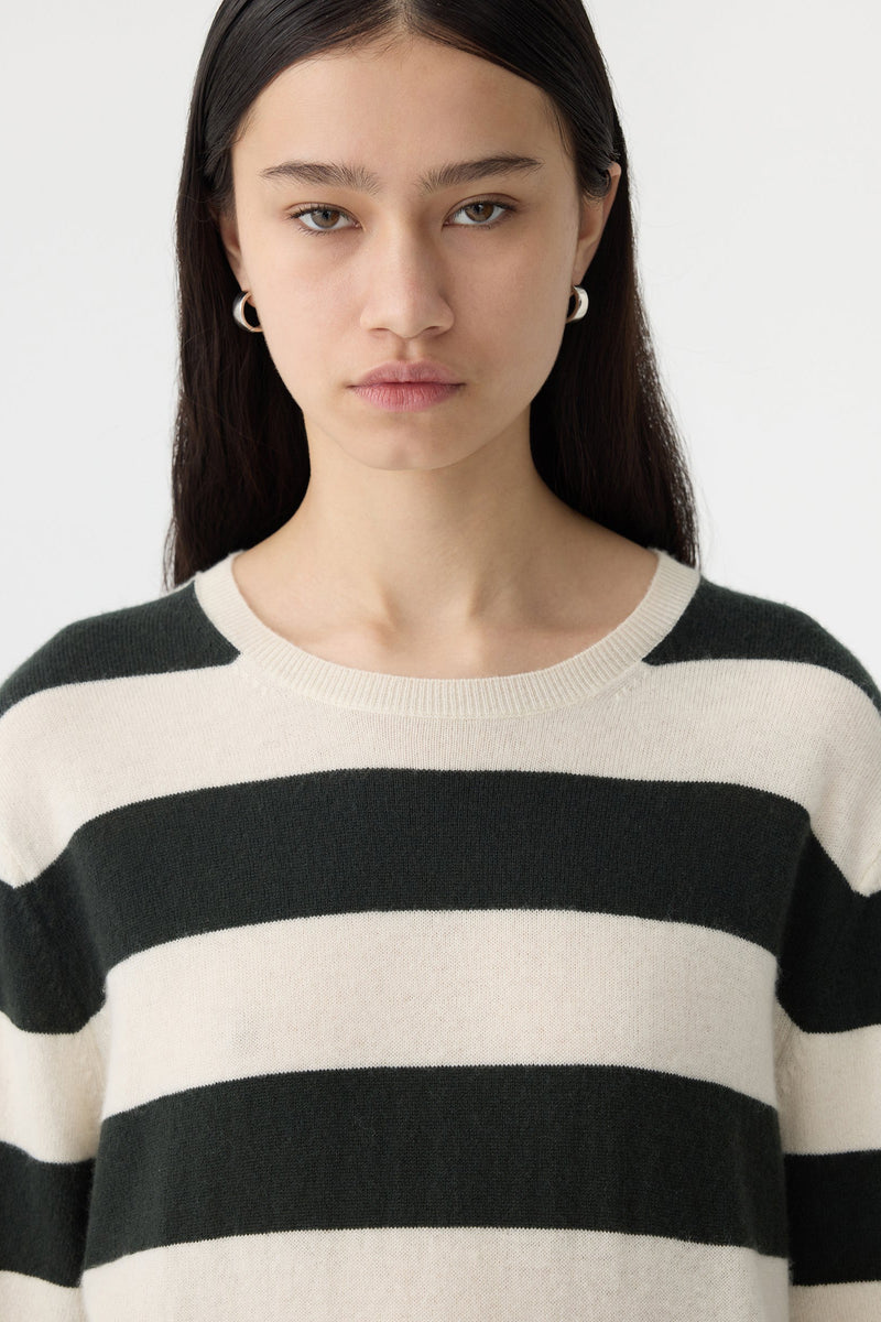 Stripe Merino Cashmere Knit Natural/Kelp