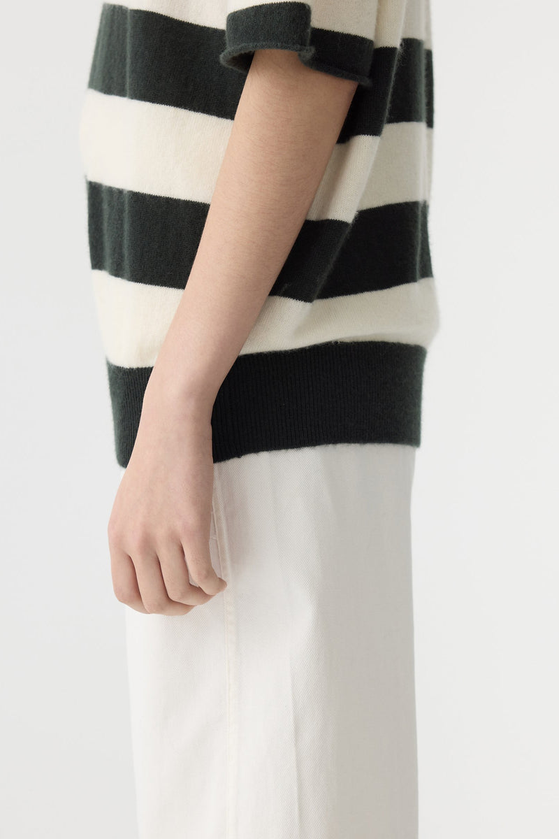 Stripe Merino Cashmere Knit Natural/Kelp