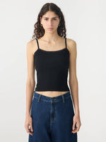 Lace Strap Soft Rib Tank Black