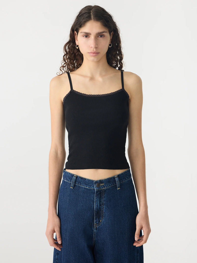 Lace Strap Soft Rib Tank Black