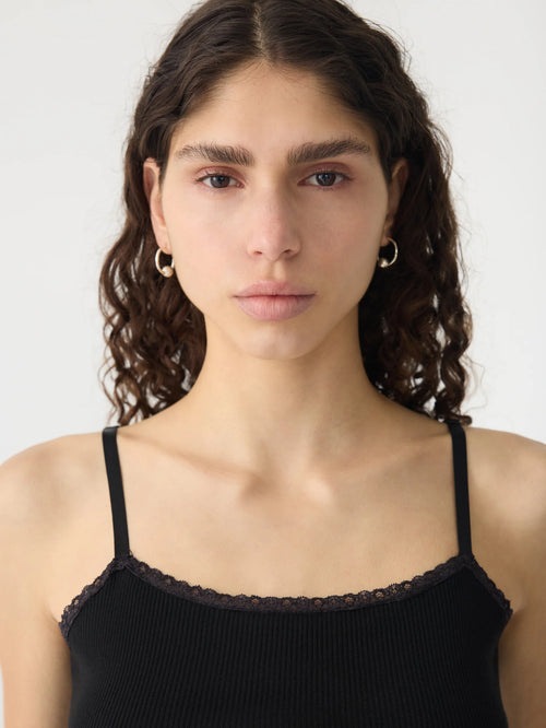 Lace Strap Soft Rib Tank Black