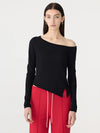 Off Shoulder Jersey Long Sleeve Top Black